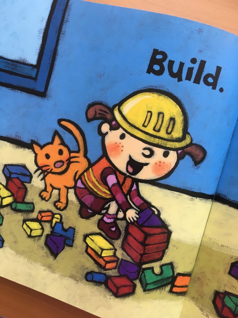Illustration of child building with blocks